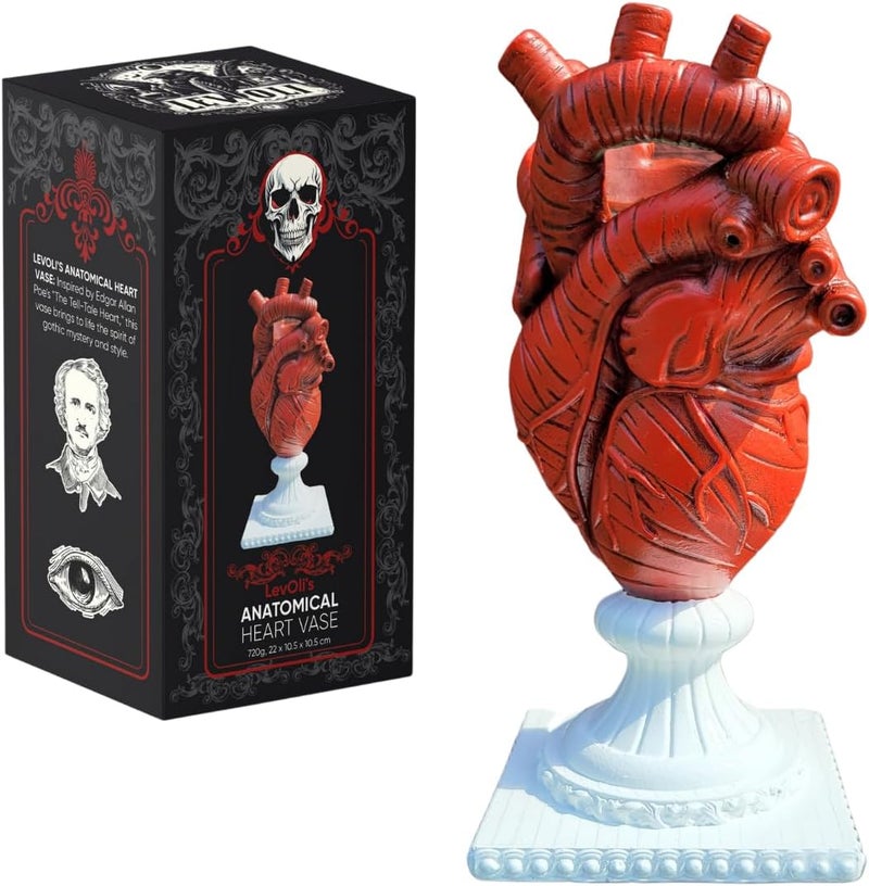 LevOli Gothic Anatomical Heart Vase - Creepy Large Human Heart Shaped Flower Planter - Horror Lovers Halloween Themed Gifts for Adult Women - Inspired by Edgar Allan Poe - Spooky Decor Weird Oddities - Image 1